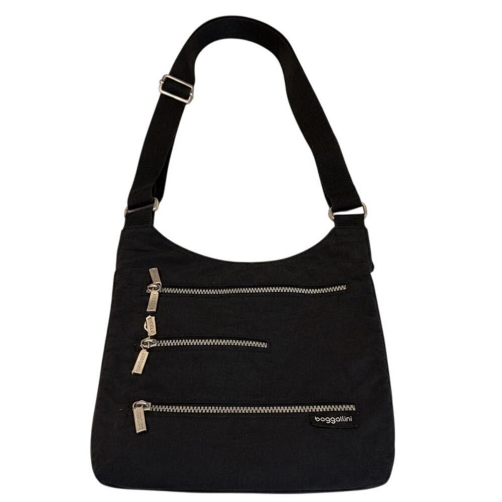Baggallini Black Nylon Crossbody Travel Bag Multi Zip Lightweight